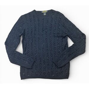 Brooks Brothers Womens Black 100%  Extra Fine Merino Wool Beaded Sweater Size M